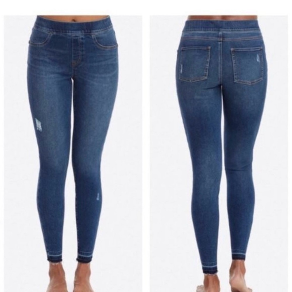 Spanx High Rise Distressed Denim Jean Leggings Skinny Medium Wash XL Tall